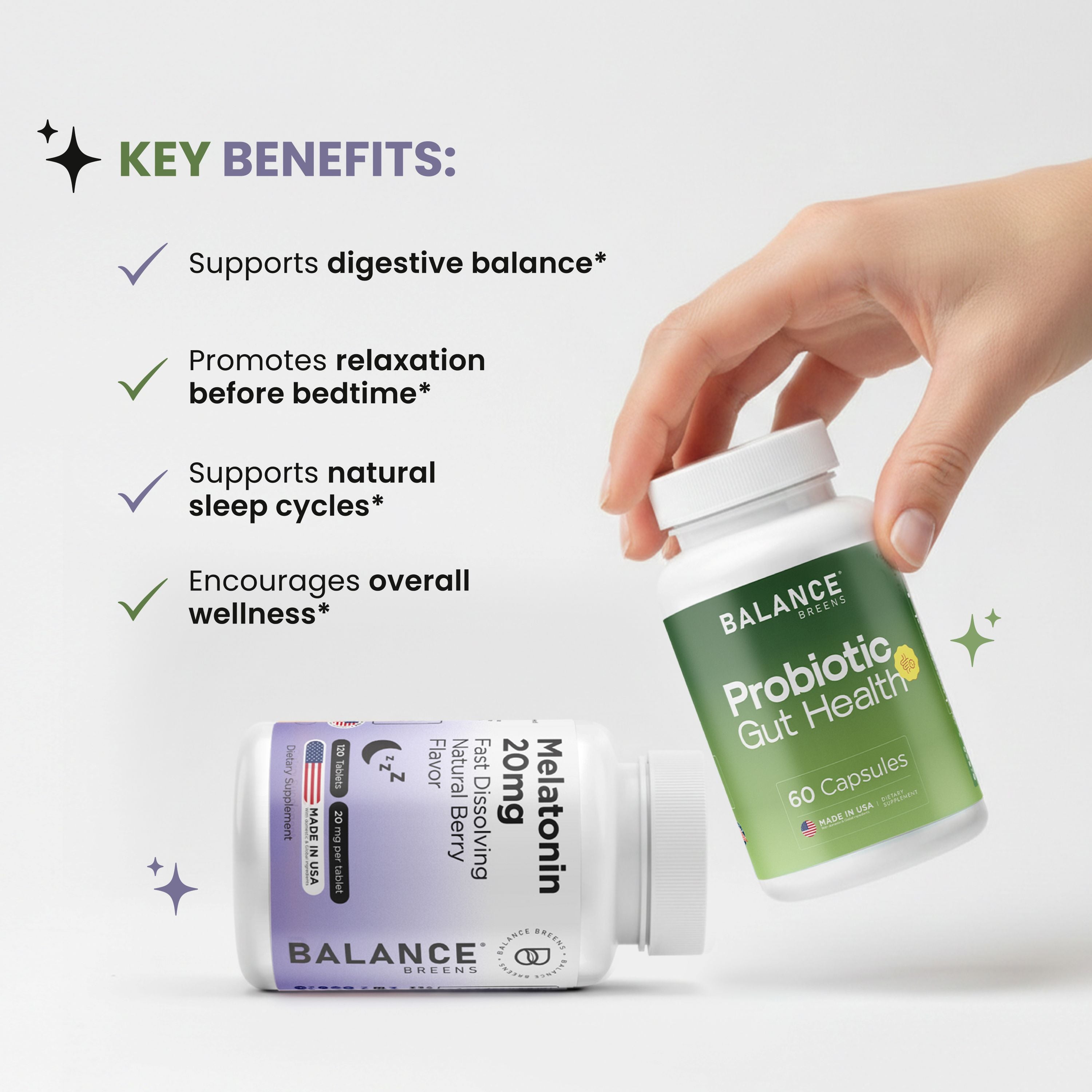 Gut & Sleep Balance Stack - Probiotic + Melatonin 20mg