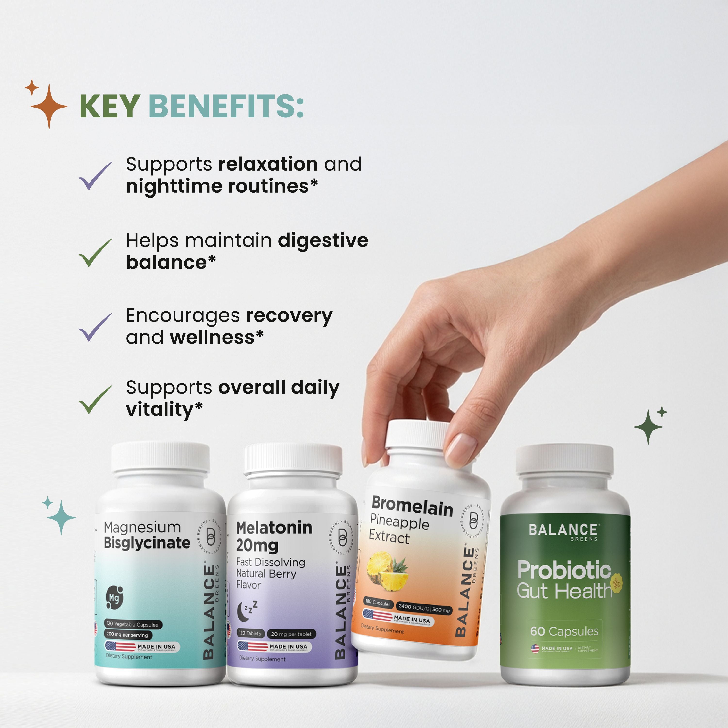 Complete Sleep & Recovery Stack: Magnesium + Melatonin 20mg + Probiotic + Bromelain