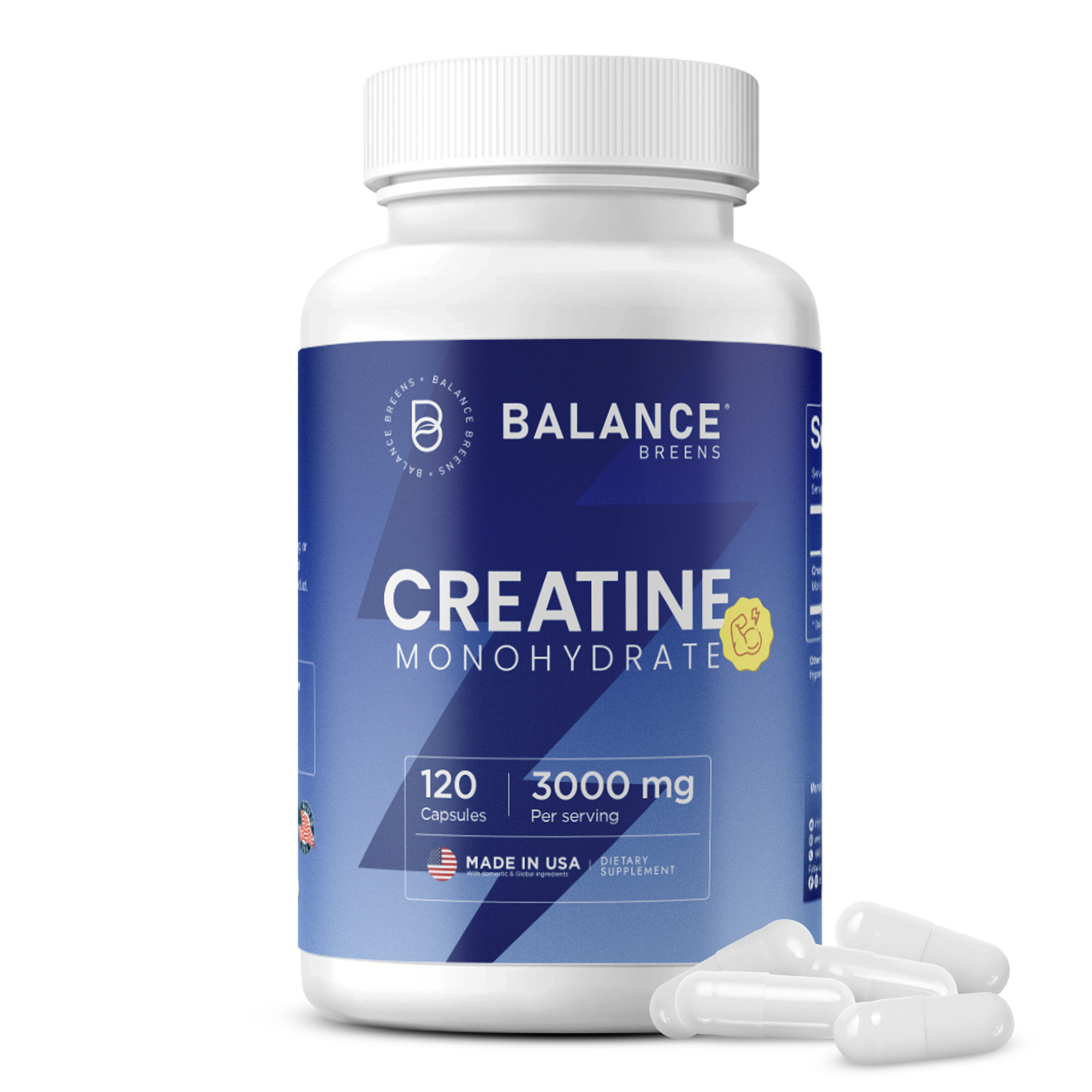 Creatine Monohydrate Supplement, 3000mg per serving, 120 Capsules