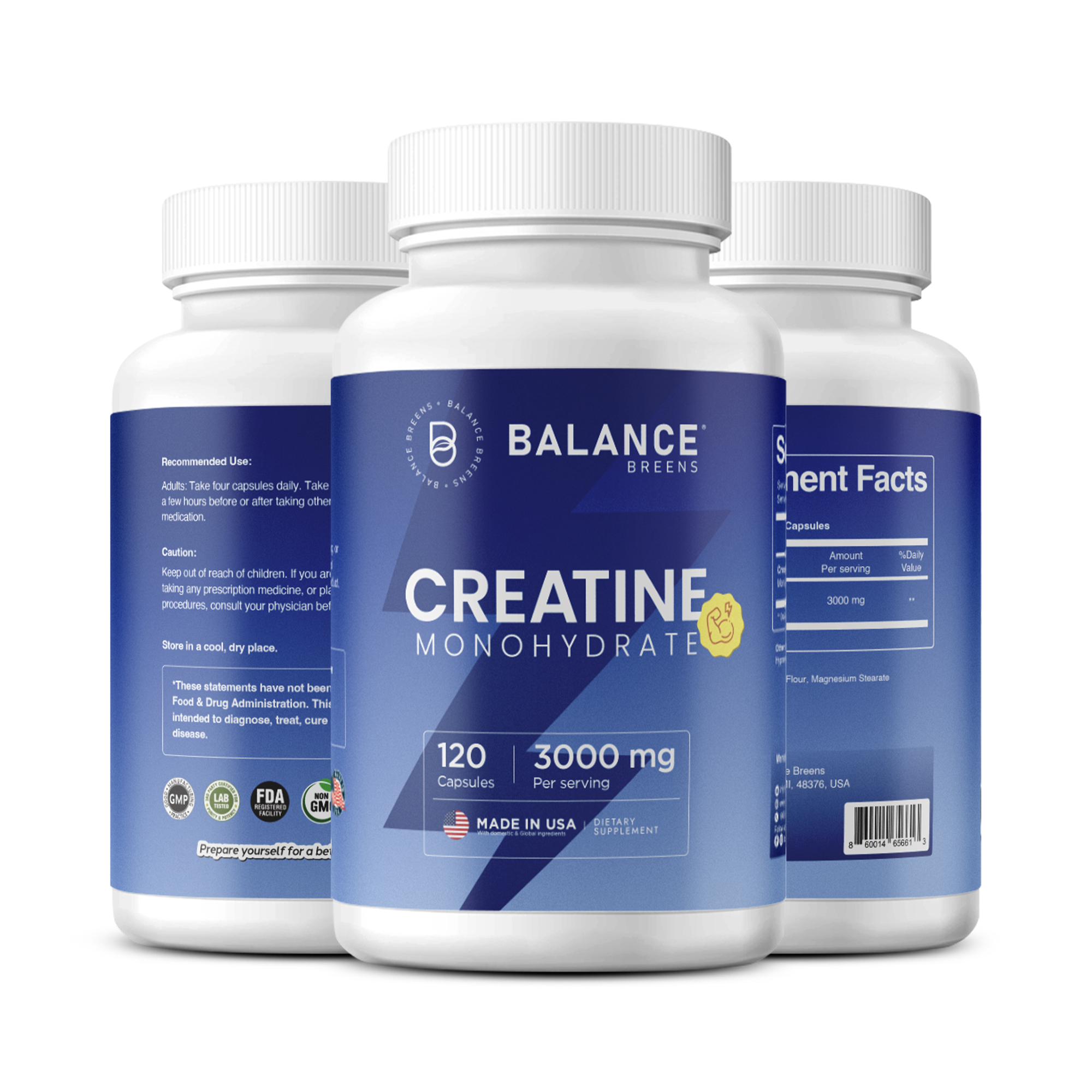 Creatine Monohydrate Supplement, 3000mg per serving, 120 Capsules
