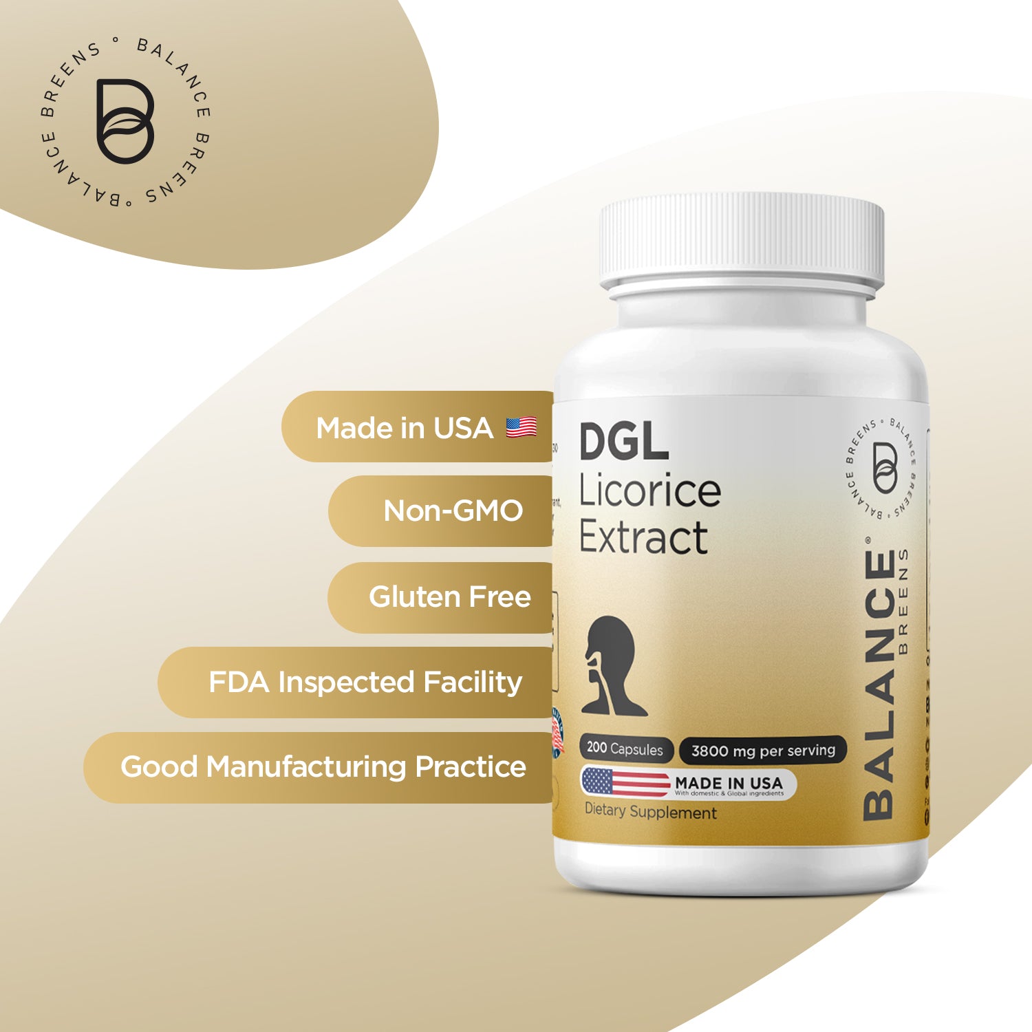 DGL Licorice Extract 3800mg per serving, 200 Capsules