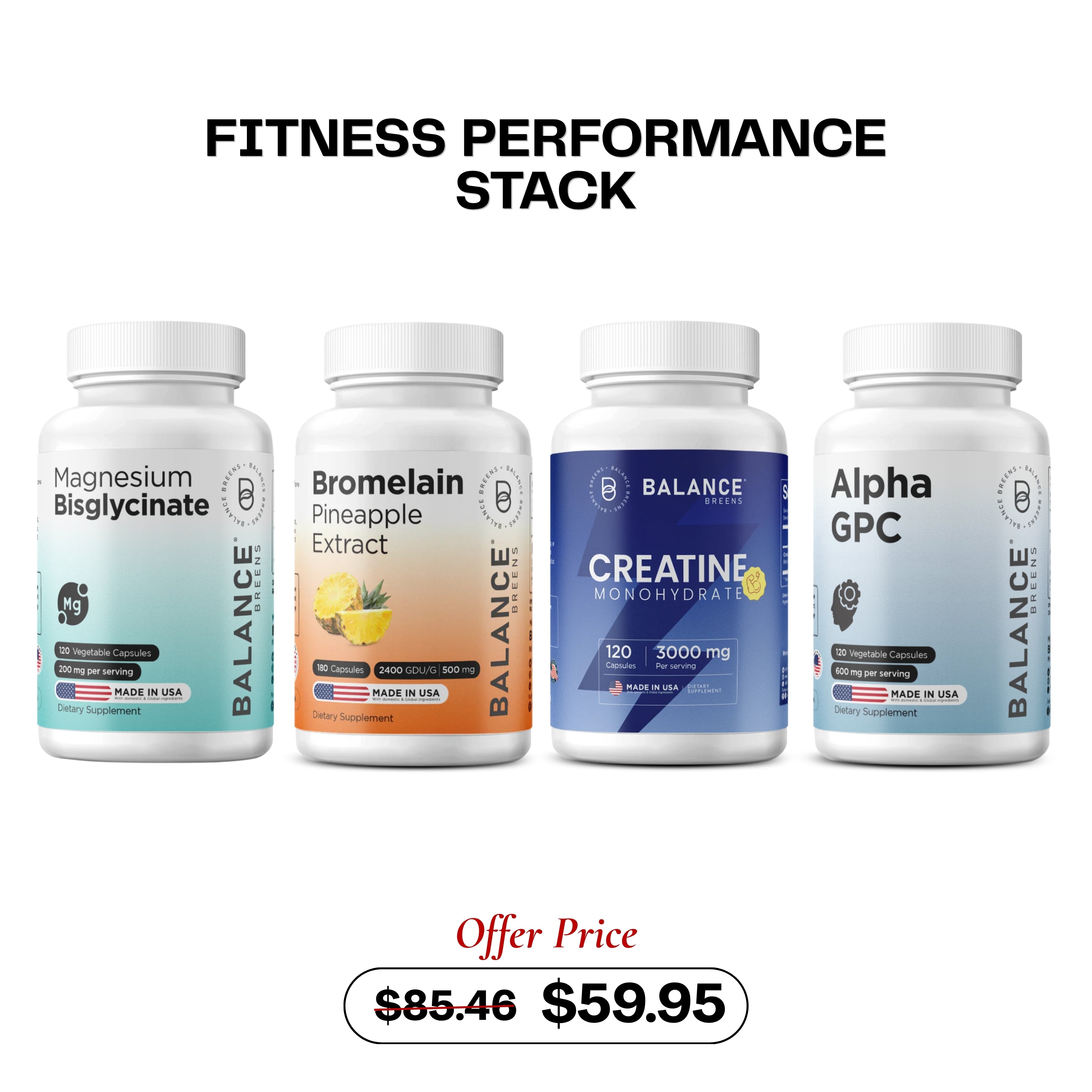 Fitness Performance StackCreatine + Alpha GPC + Magnesium + Bromelain