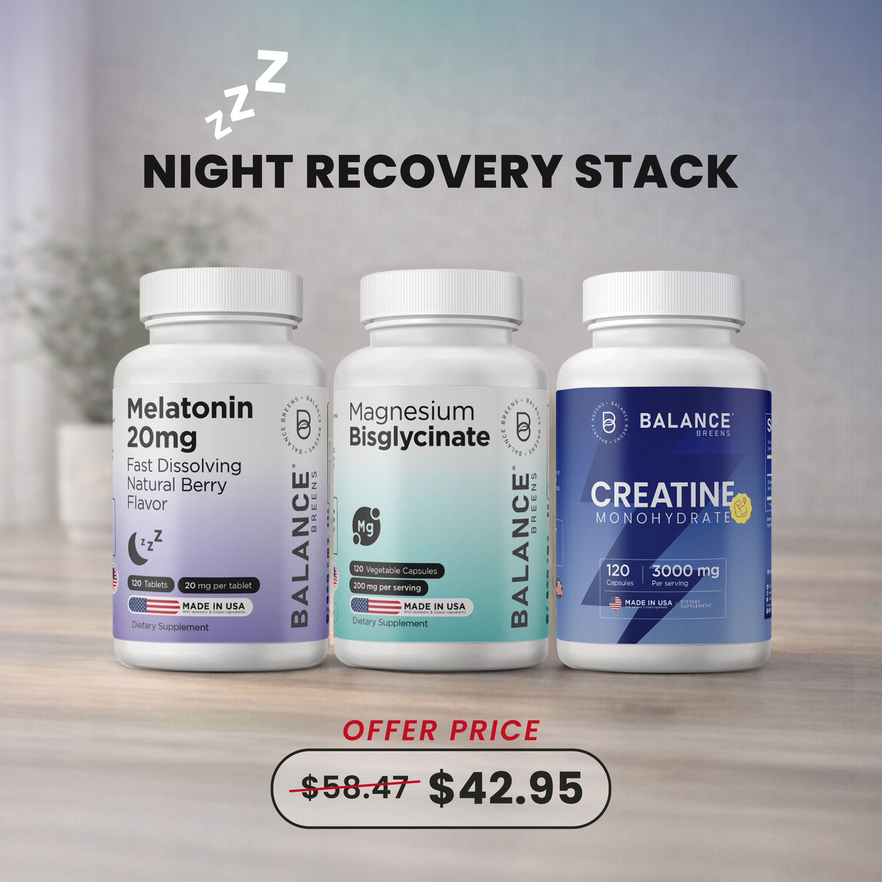 Night Recovery Stack – Magnesium + Melatonin 20mg + Creatine
