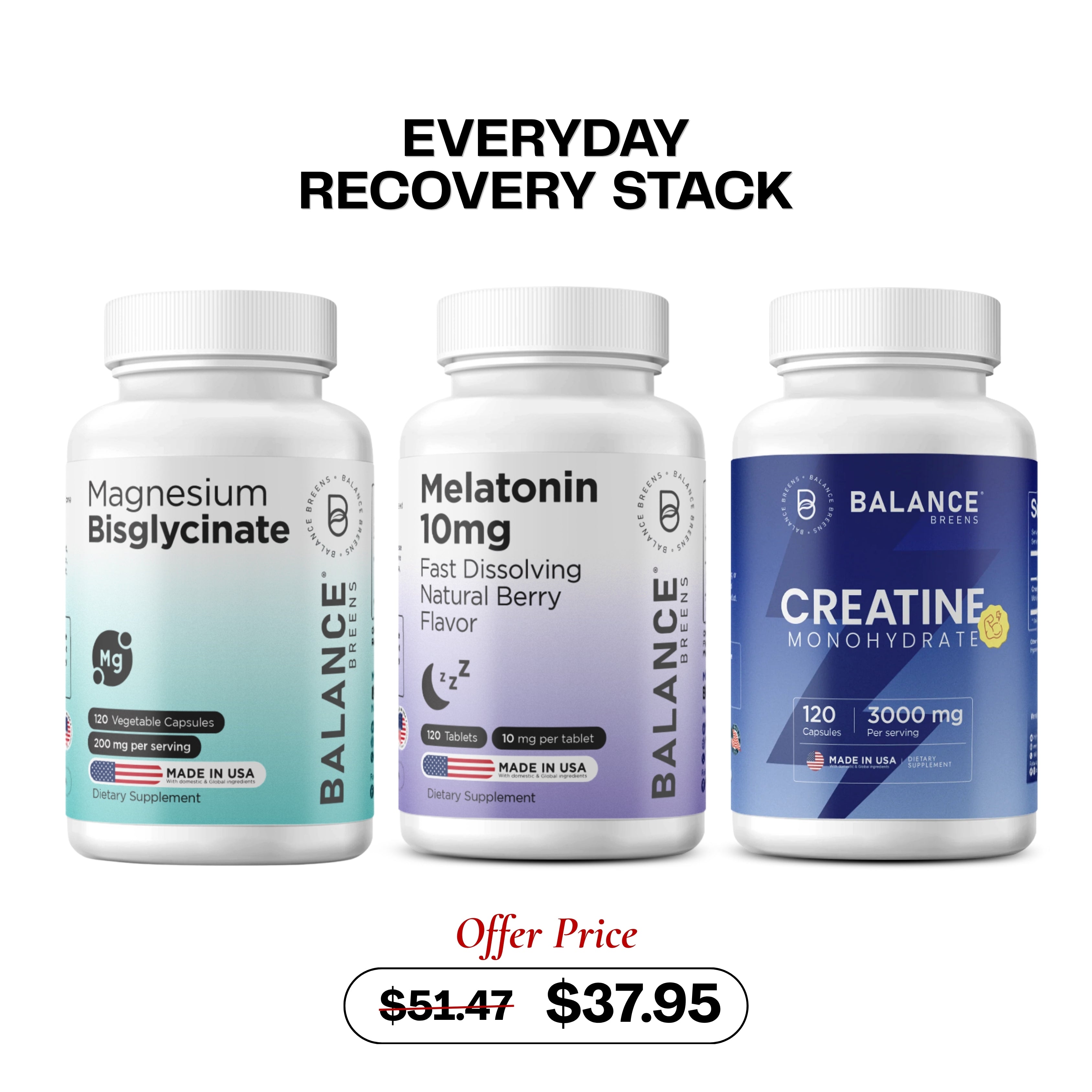 Everyday Recovery Stack – Magnesium + Melatonin 10mg + Creatine