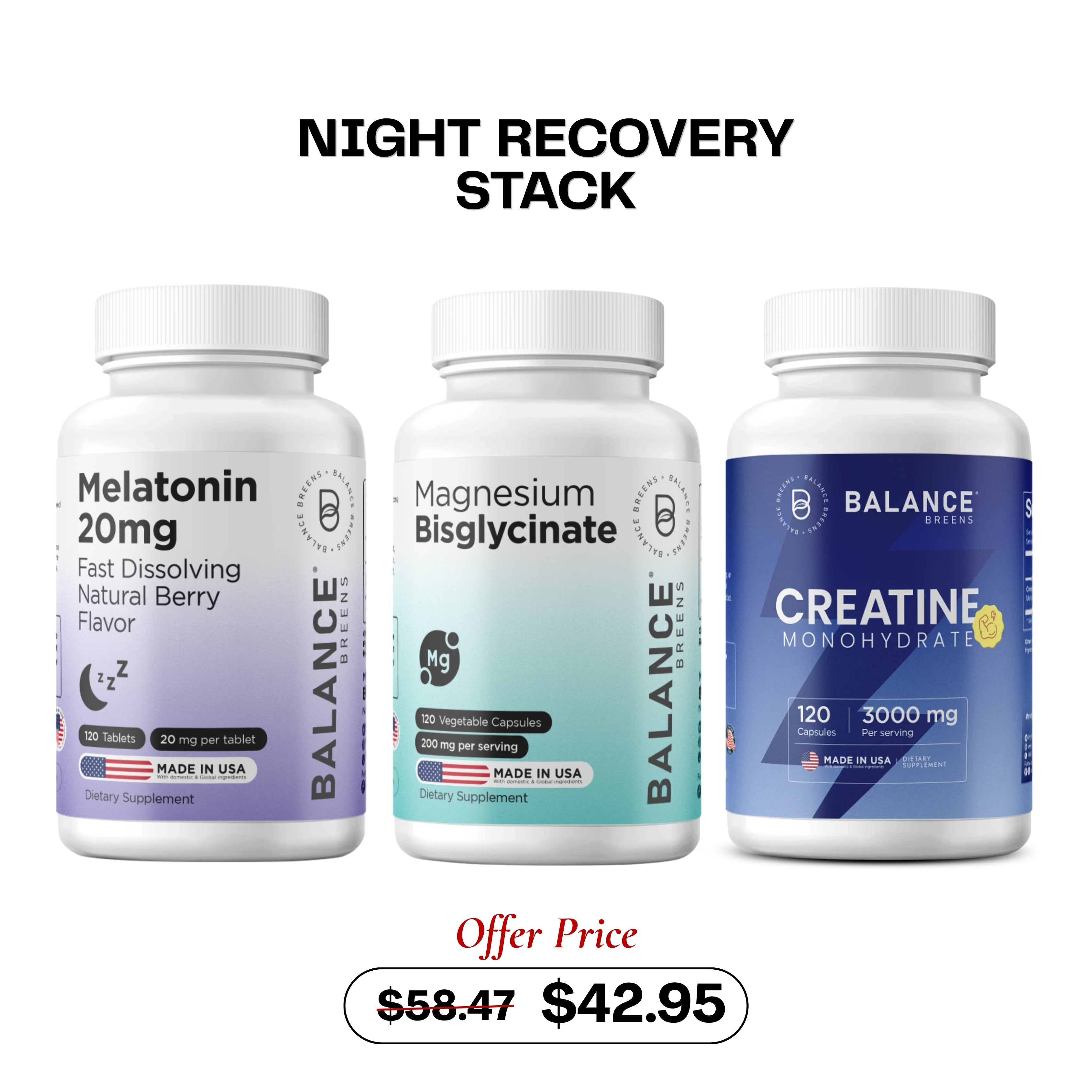 Night Recovery Stack – Magnesium + Melatonin 20mg + Creatine