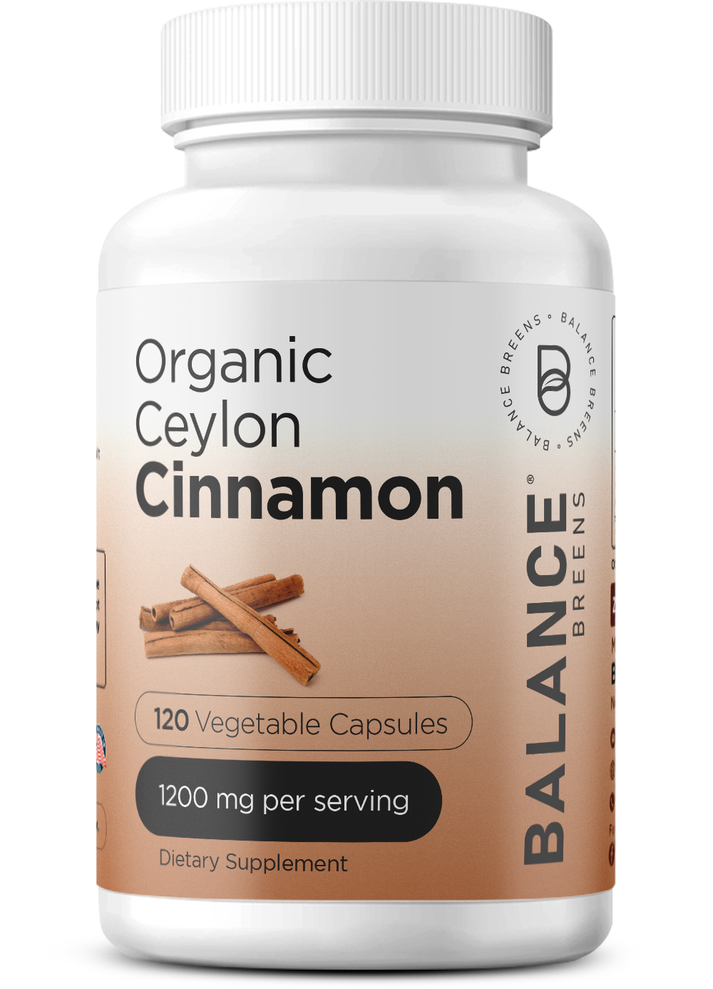 Organic Ceylon Cinnamon 1200mg Supplement- 120 Veg Capsules- Supports Blood Circulation, Brain and Joint Function - No Filler Pills by Balance Breens