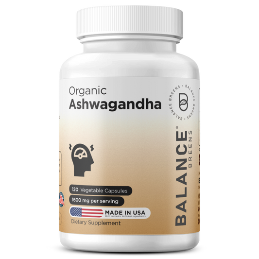 Certified Organic Ashwagandha 1600 mg Supplement - 120 Vegan Capsules - Stress, Mood, Energy and Thyroid Support Supplement - Non-GMO Gluten-Free Pills by Balance Breens