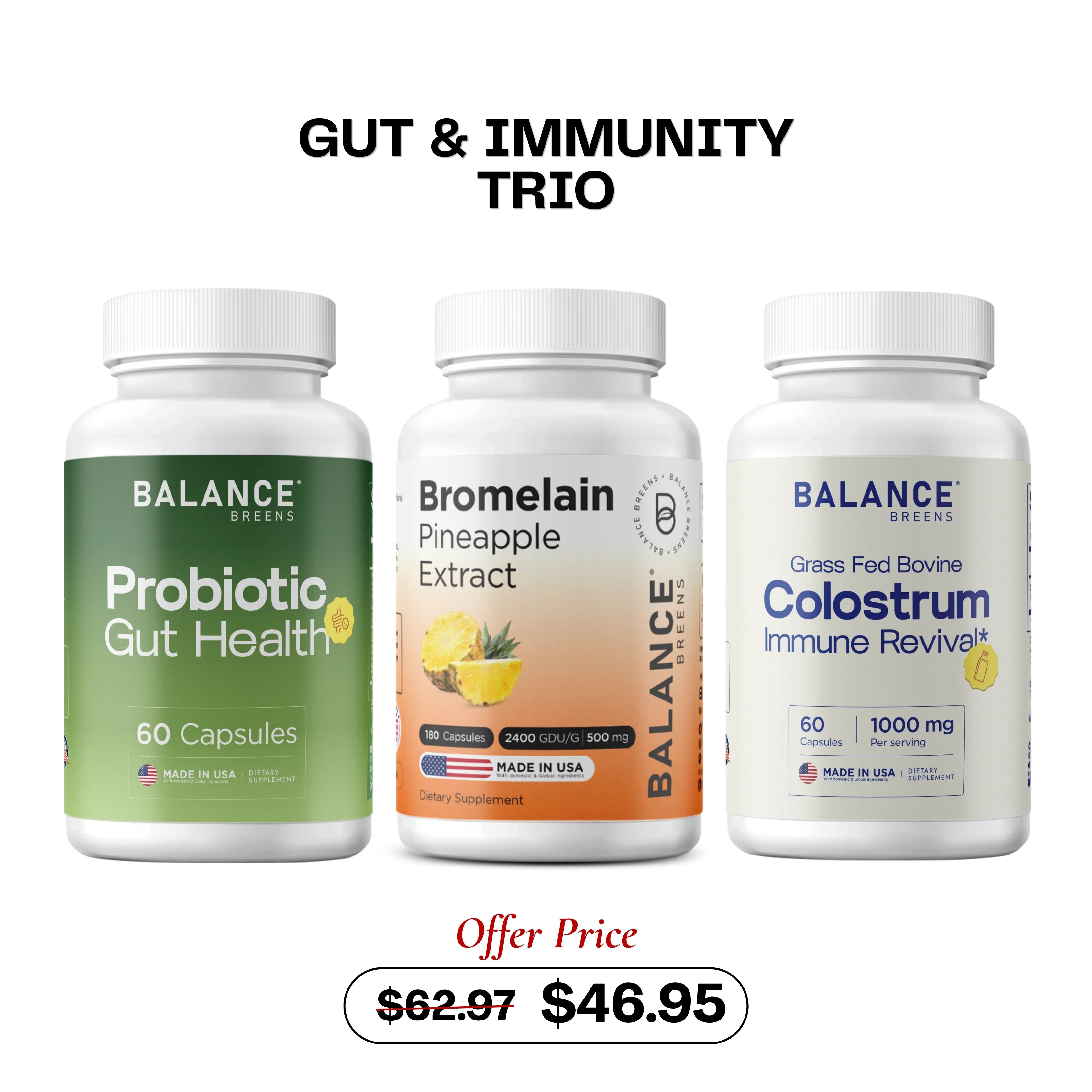 Gut & Immunity Trio – Probiotic + Bromelain + Colostrum