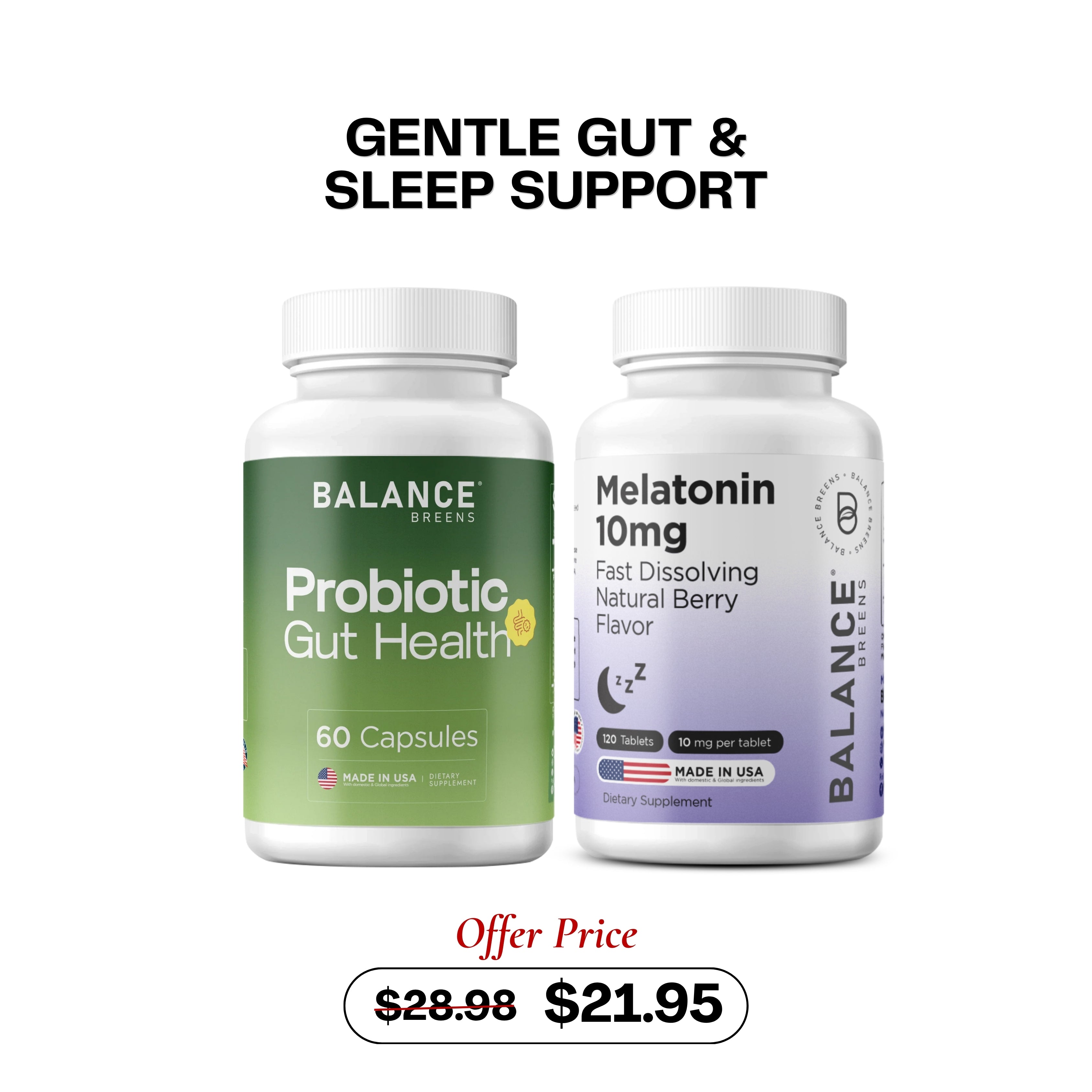 Gentle Gut & Sleep Support - Probiotic + Melatonin 10mg
