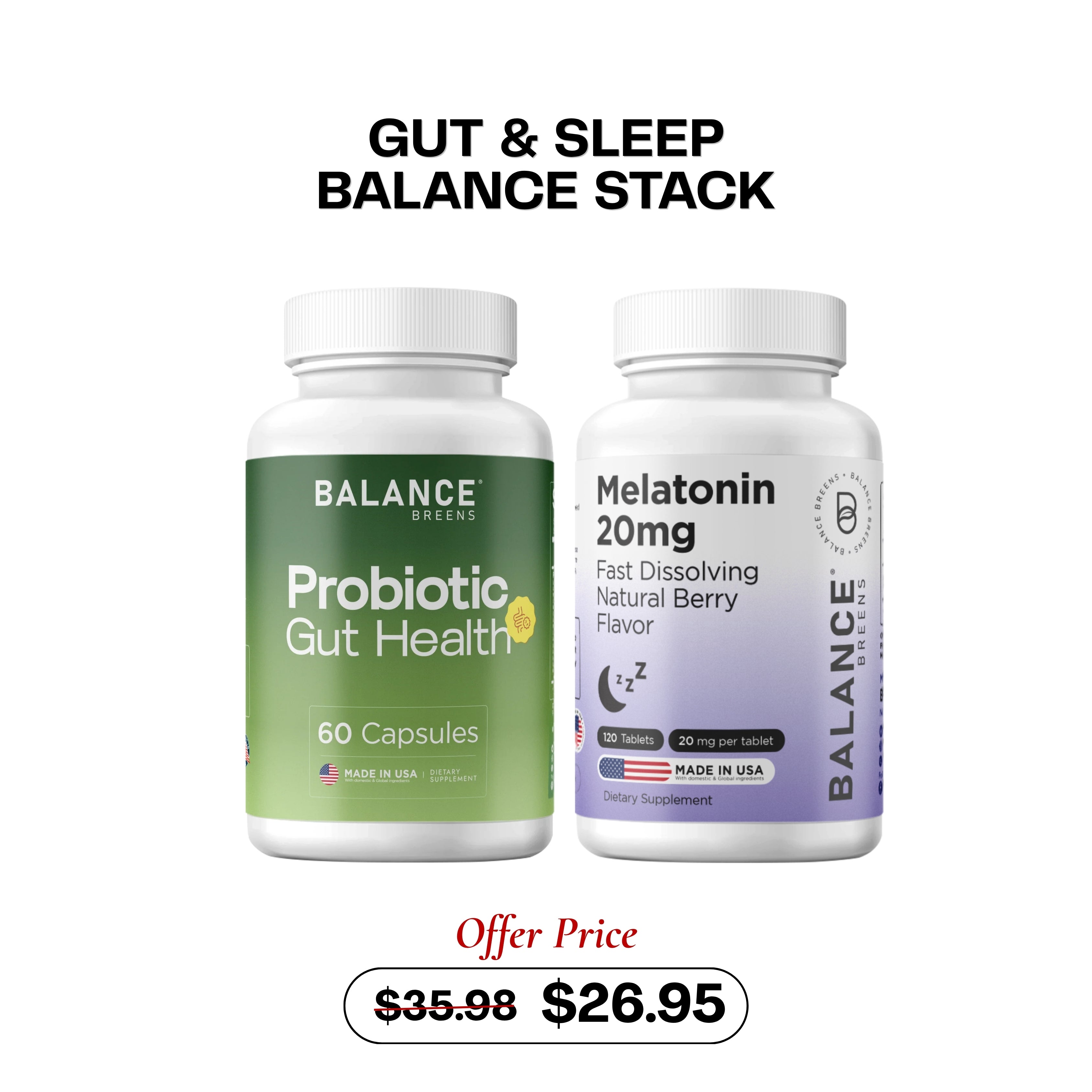 Gut & Sleep Balance Stack - Probiotic + Melatonin 20mg