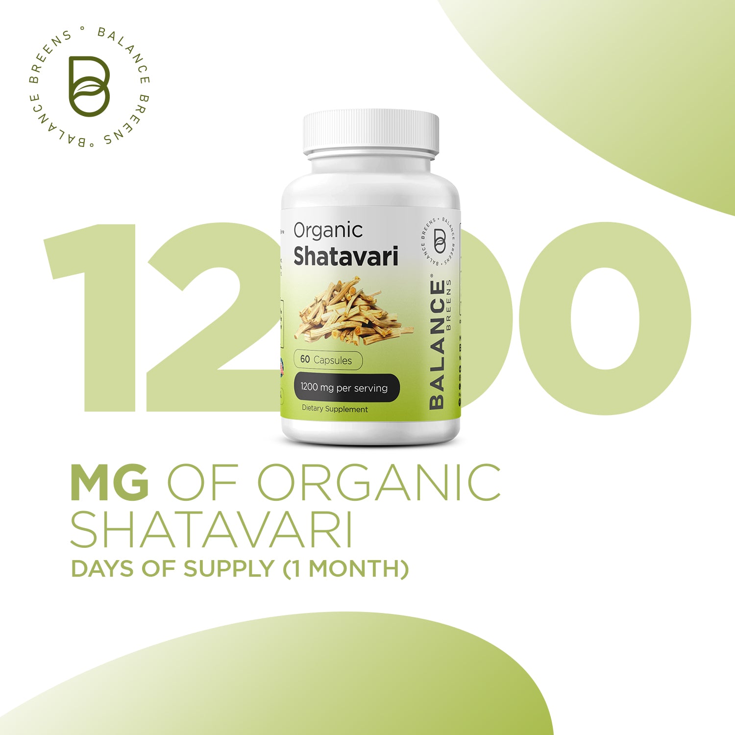 Organic Shatavari 1200mg, 60 Capsules