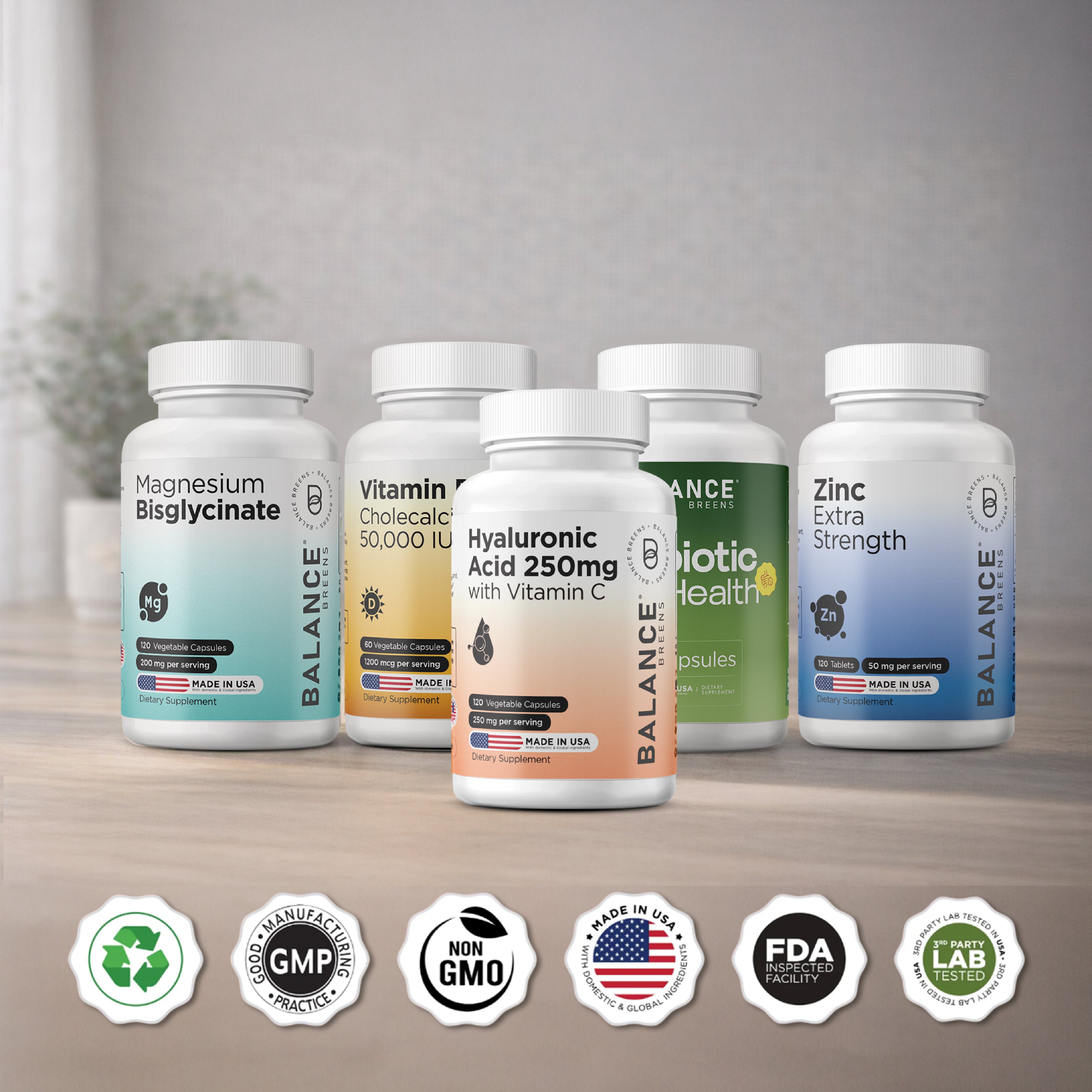 Total Wellness Routine StackMagnesium + Vitamin D3 + Zinc + Probiotic + Hyaluronic Acid
