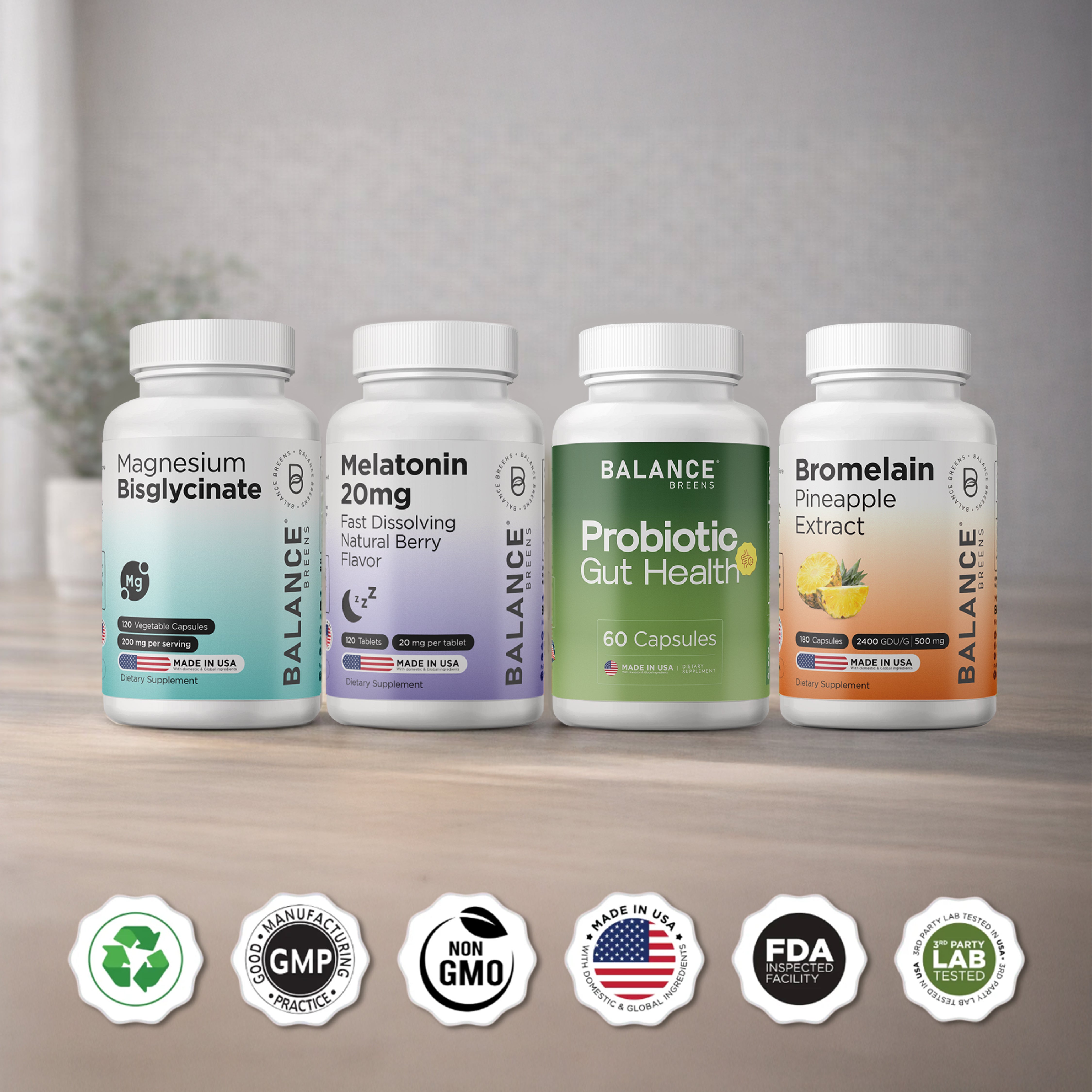 Complete Sleep & Recovery Stack: Magnesium + Melatonin 20mg + Probiotic + Bromelain