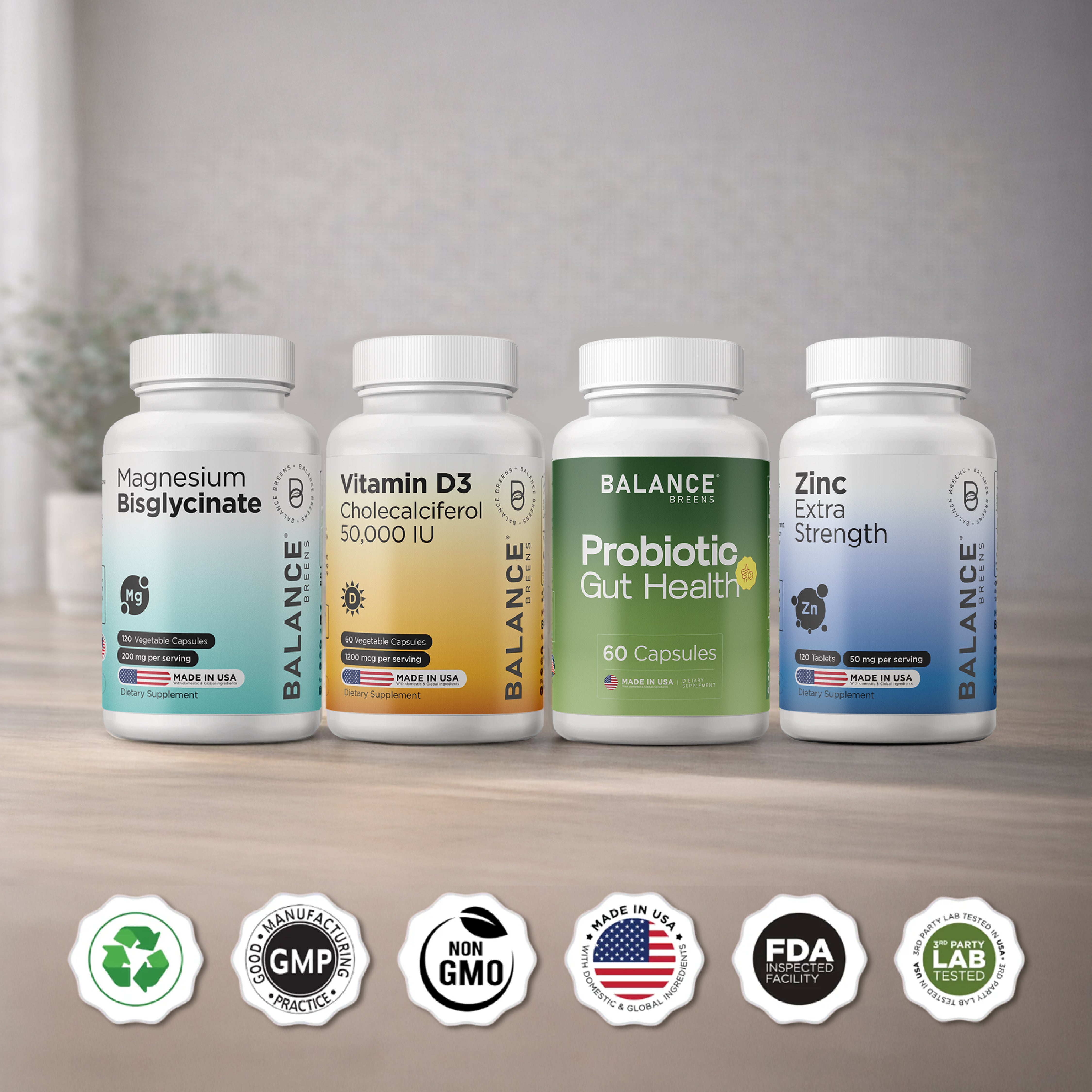 Daily Wellness Foundation Stack: Magnesium + Vitamin D3 + Zinc + Probiotic