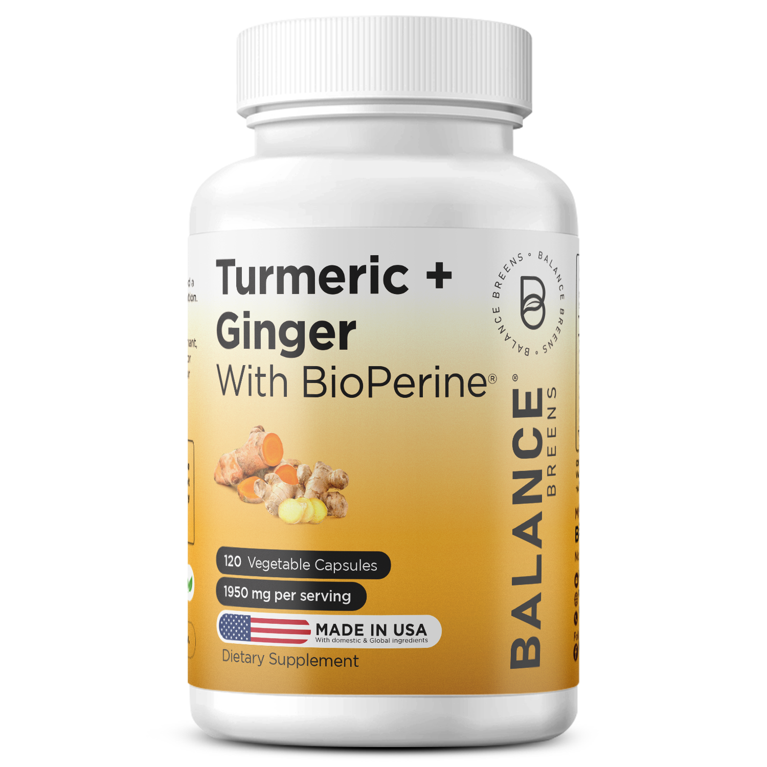 Turmeric + Ginger with Bioperine 1950mg - 120 Veg Capsules