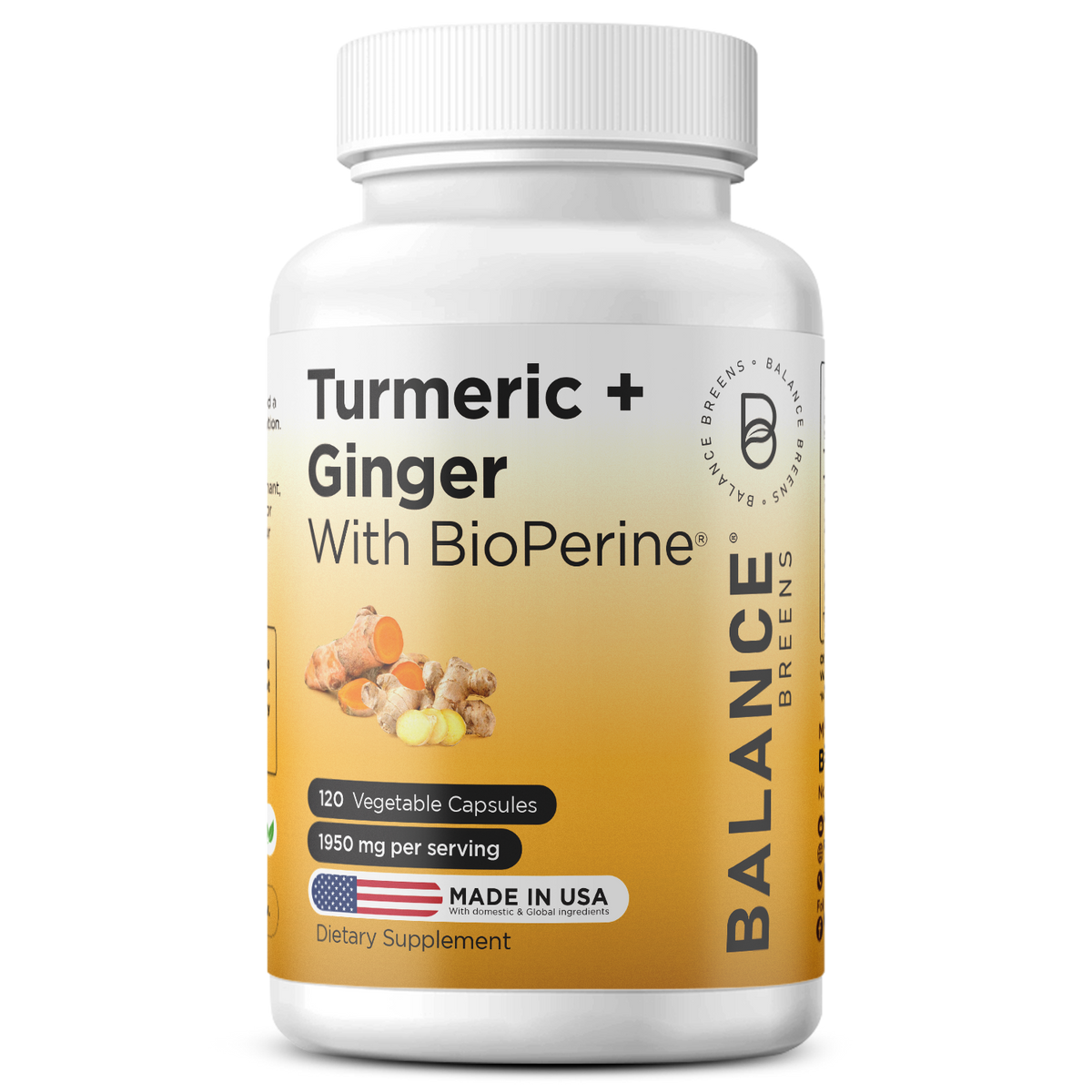 Turmeric + Ginger with Bioperine 1950mg - 120 Veg Capsules