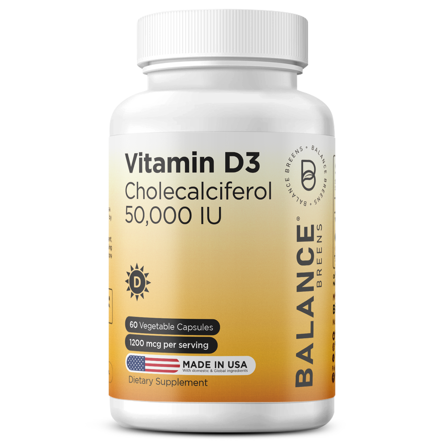 Vitamin D3 50,000 IU, 1200mcg per serving, 60 Veggie Capsules