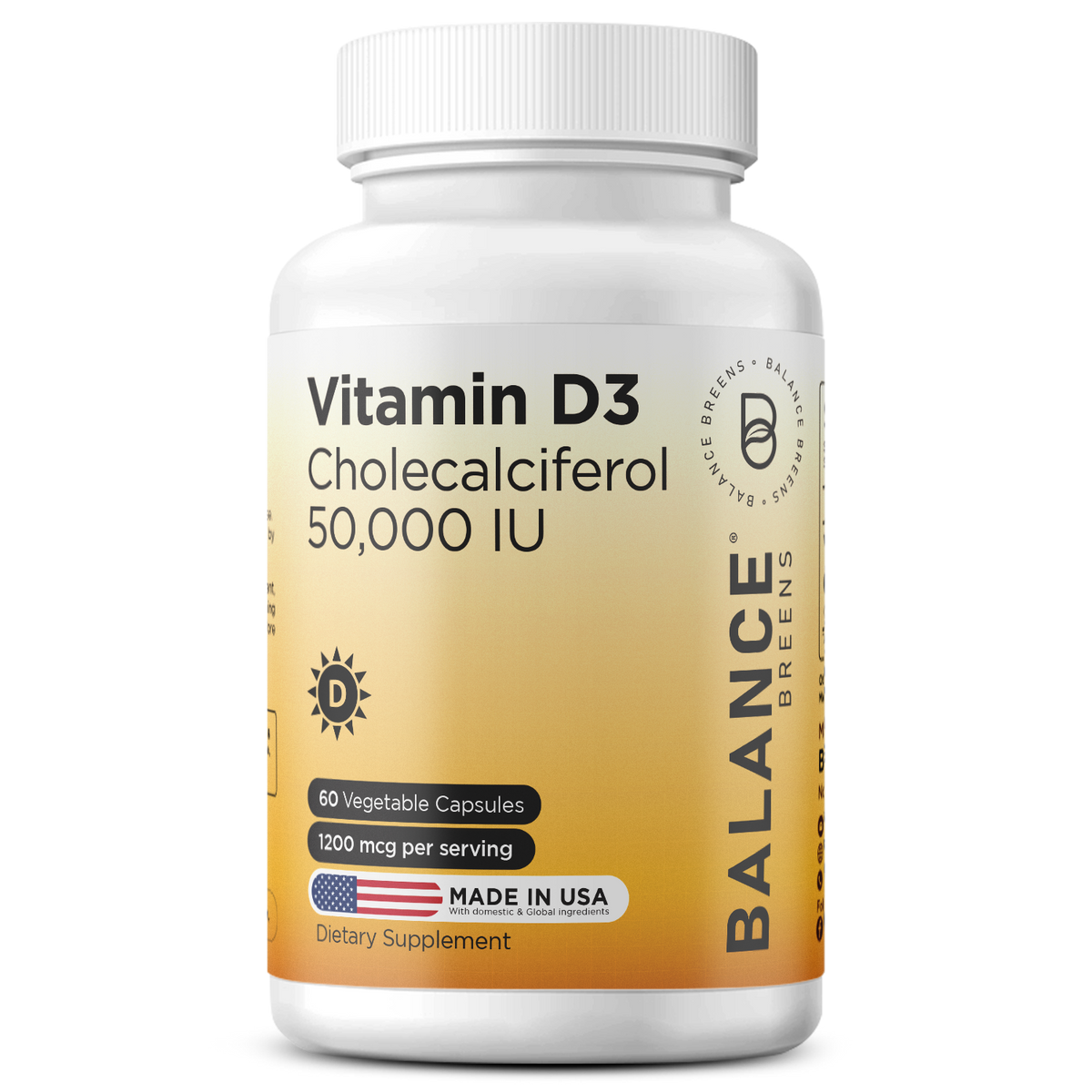 Vitamin D3 50,000 IU, 1200 mcg per serving, 60 Veggie Capsules