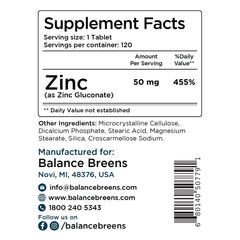 Zinc 50 mg per serving, 120 Veggie Tablets