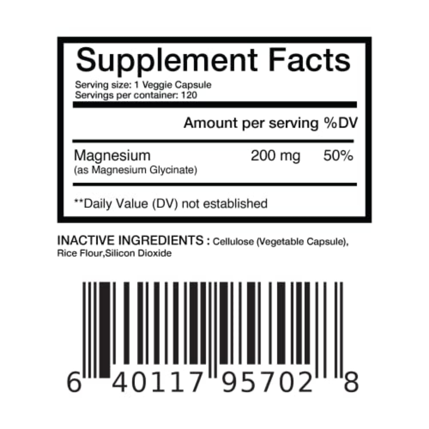 Magnesium Bisglycinate 200 mg per serving, 120 Veggie Capsules