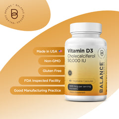 Vitamin D3 50,000 IU, 1200 mcg per serving, 60 Veggie Capsules